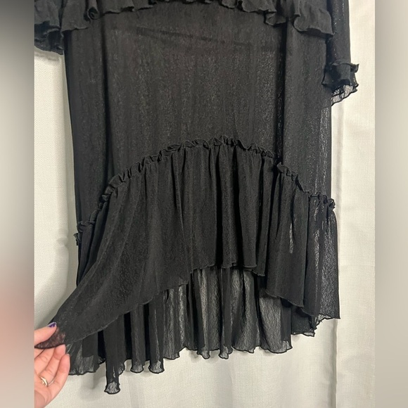 Zim & Zoe Black Sheer Ruffle Tiered High Low Dress 18 - Picture 6 of 9